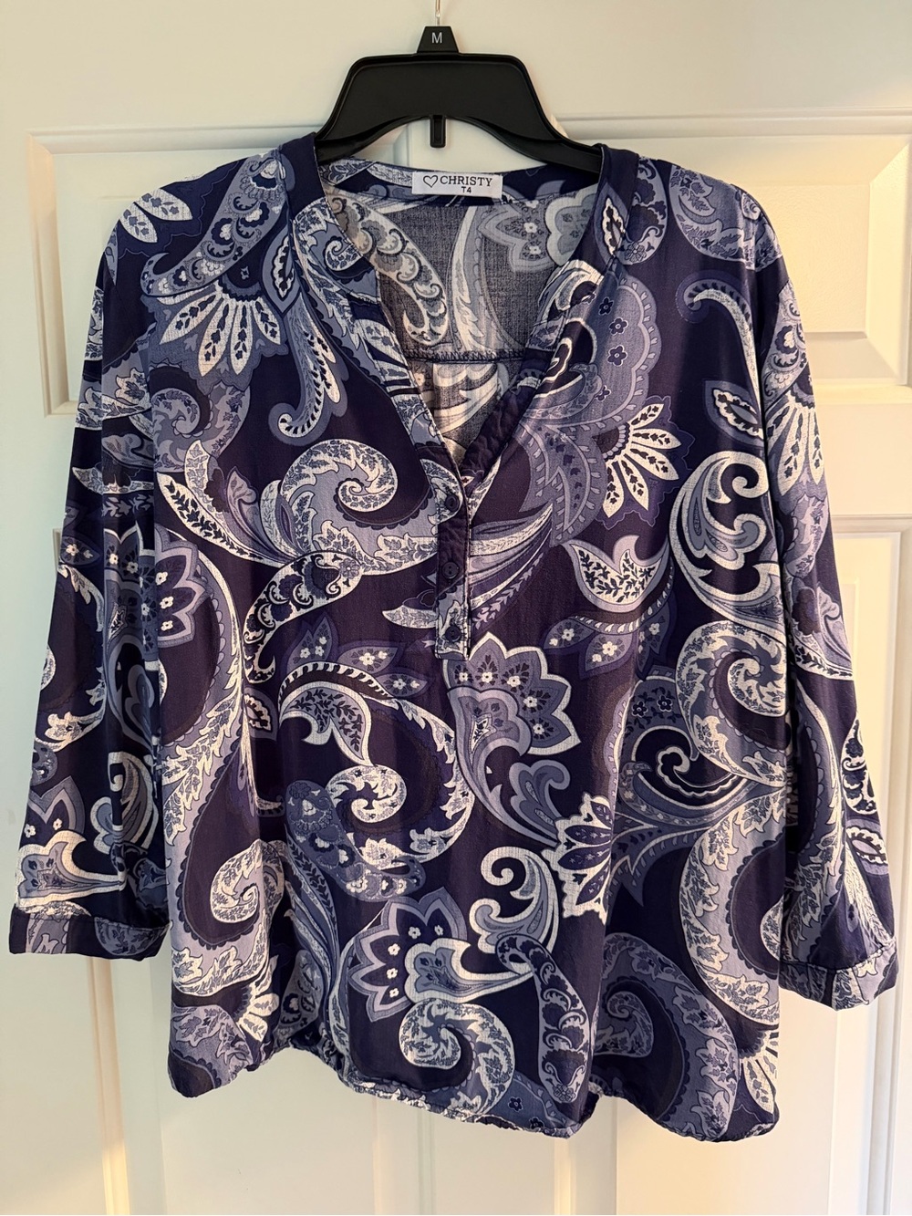 Christy Navy and White Paisley V-Neck Tunic